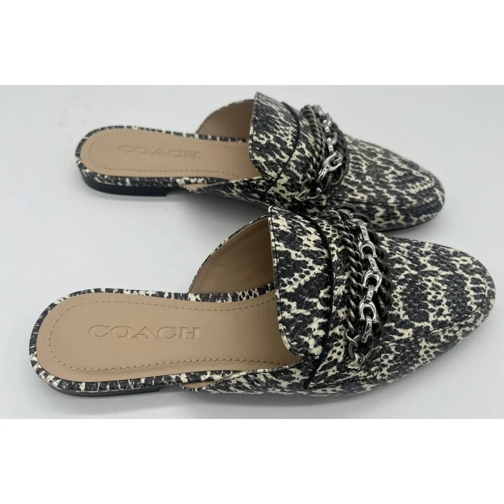 Coach Snakeskin Print‎ Mule Slides Chain Loafer Women's Size 6.5